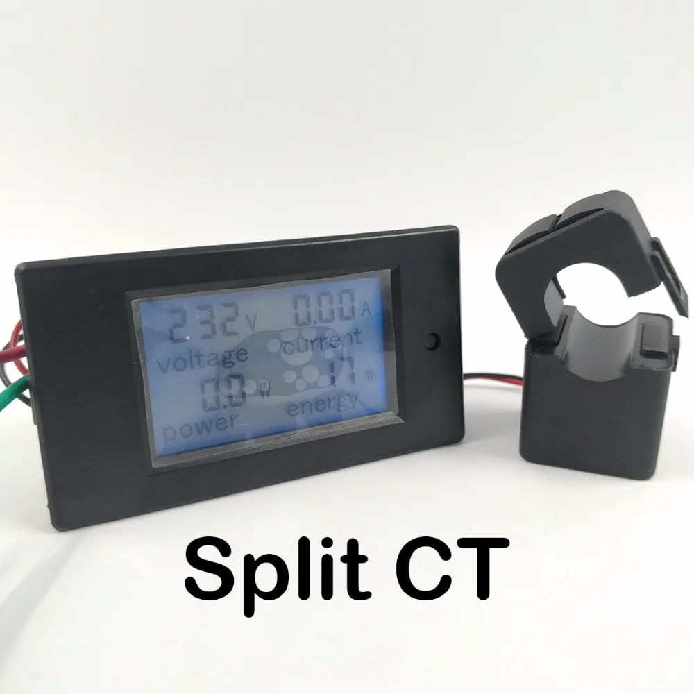 LCD 4IN1 100A Spannung strom aktive power energy meter blau hintergrundbeleuchtung panel voltmeter amperemeter kwh 80-260V 50 /60HZ Split CT