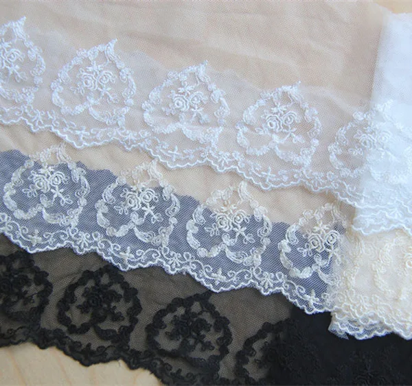 1yard Width:11cm Vintage Rose Heart Design Trimming Lace Embroidered Lace for Garment Wedding Dress Scrapbooking(ss-649)