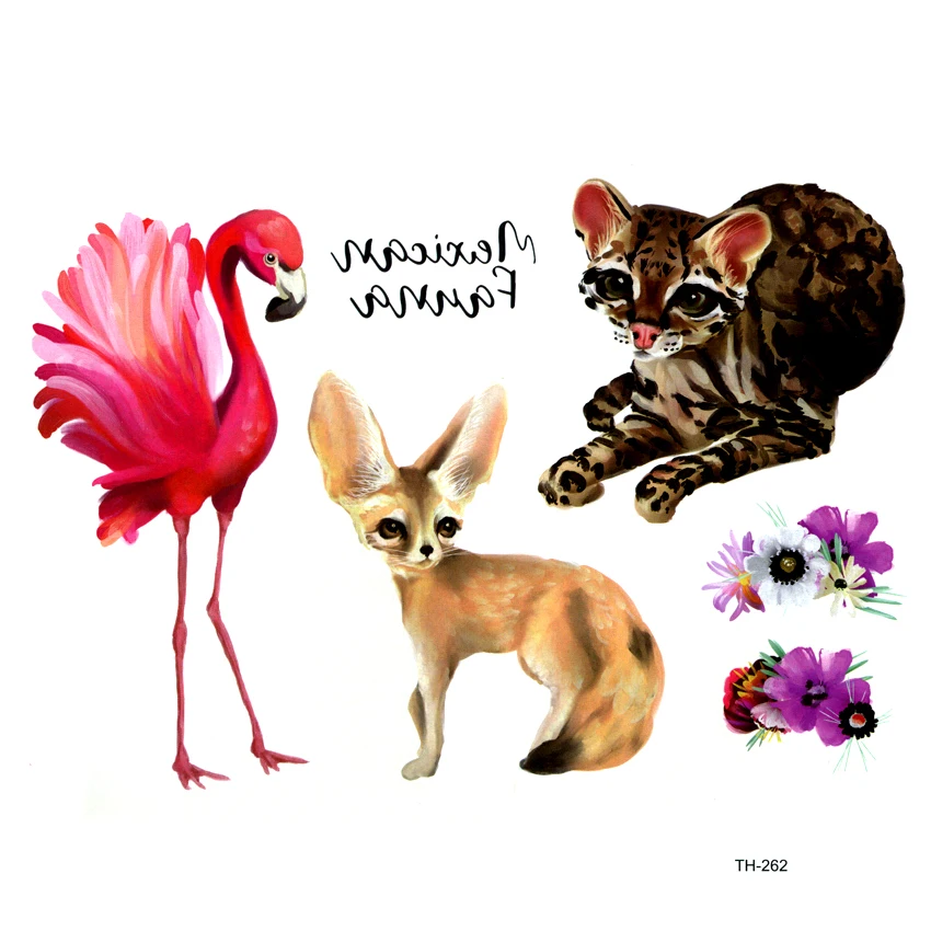 Flamingo Waterproof Temporary Tattoo Sticker Tatuagem Beauty Fox And Black Cat Tatoo Kids body Art Stickers Henna Tattoos