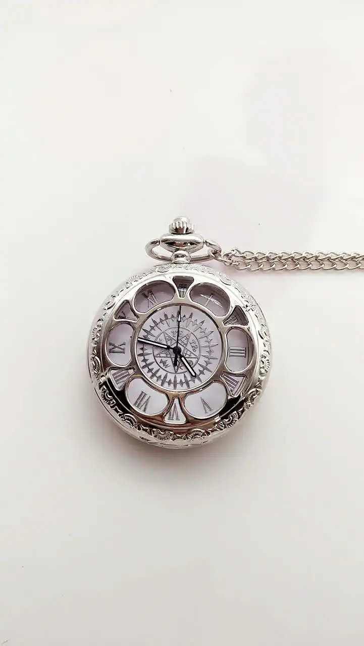 Black Butler Silver hollow out quartz men and woman Necklace pocket watch gift watches