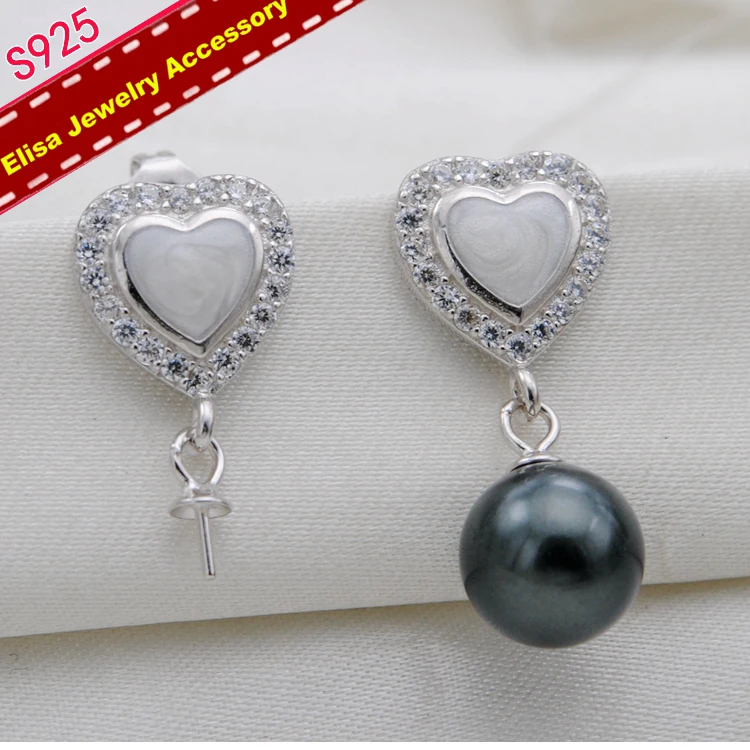 Heart Design Pearl Dangle Earrings Holder S925 Sterling Silver Eardrop Findings Women DIY Making Jewelry Accessory 3Pairs/Lot