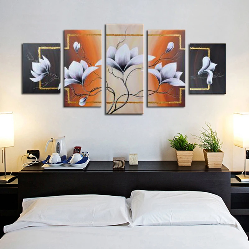 

Modern Abstract White Magnolia Flower Blossom Oil Painting on Canvas Fine Handpainted Artwork for Home Wall Decor