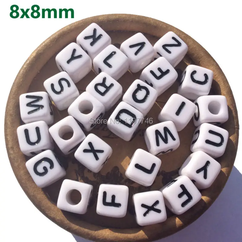 Big Hole English Alphabet Beads White With Black Cube Square Acrylic Letter A 8mm Beads For DIY Jewelry Making Finding 50pcs