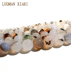 AAA+ Round Natural White Pattern Agate Stone Beads For Jewelry Making DIY Bracelet Necklace Material 4/ 6/8/10mm Strand 15''