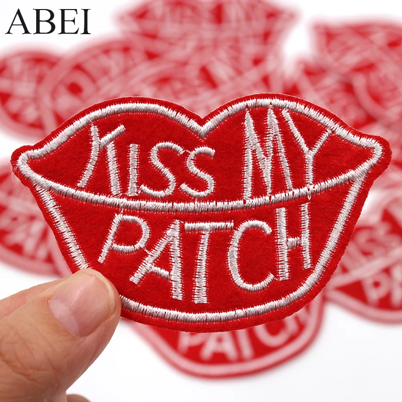 10pcs/lot Embroidered KISS MY PATCH Appliques DIY sewing Motif Badge Clothing Stickers Iron On appliqued bags Jeans Coats Logo