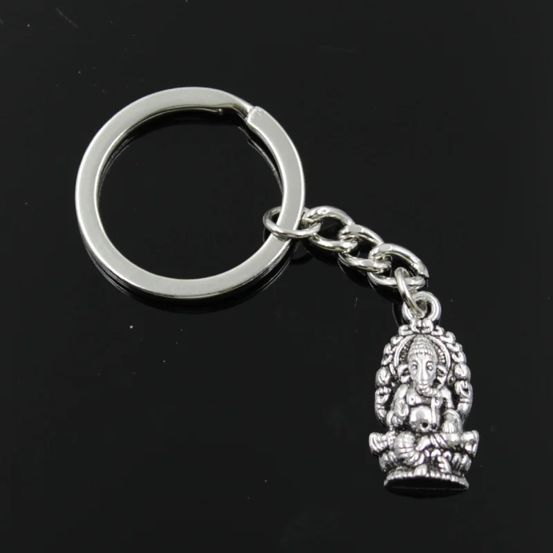 New Fashion Men 30mm Keychain DIY Metal Holder Chain Vintage Ganesha Elephant Buddha 26x14mm Silver Color Pendant Gift