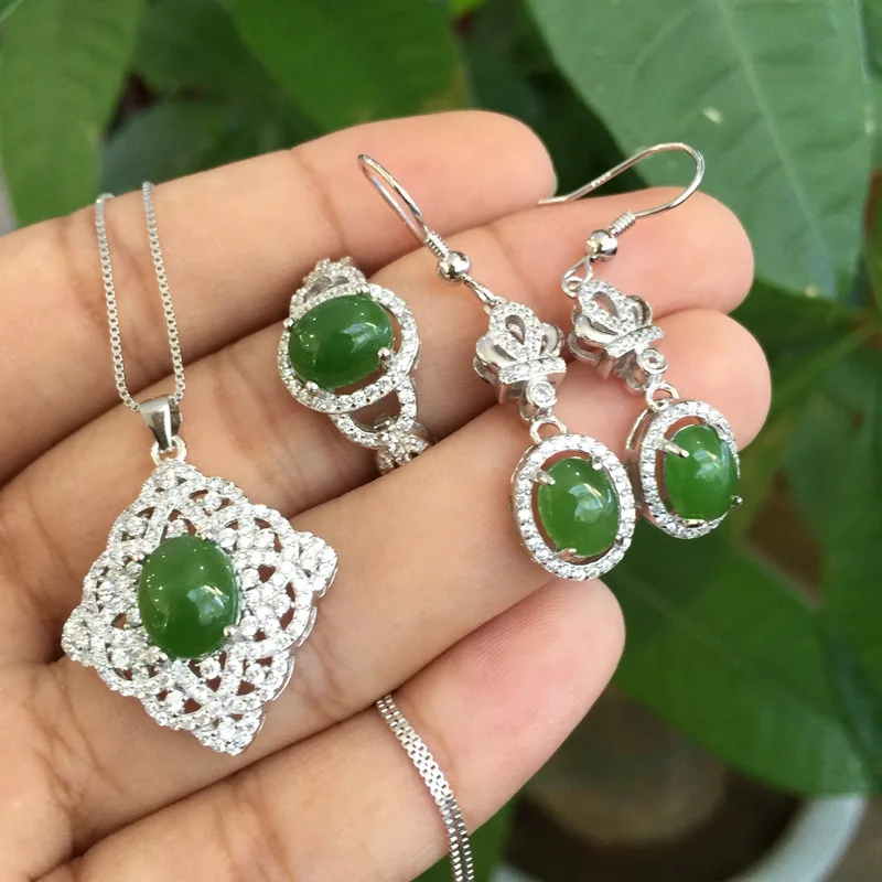 KJJEAXCMY Fine jewelry 925 sterling silver  inlaid natural colorful jasper ladies set happy package