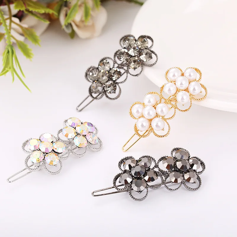 Women Fashion Hairpins Simulate Pearl Hair Clip Crystal Rhinestone Barrette Wedding Jewelry Styling Tools Women Hair Accessories