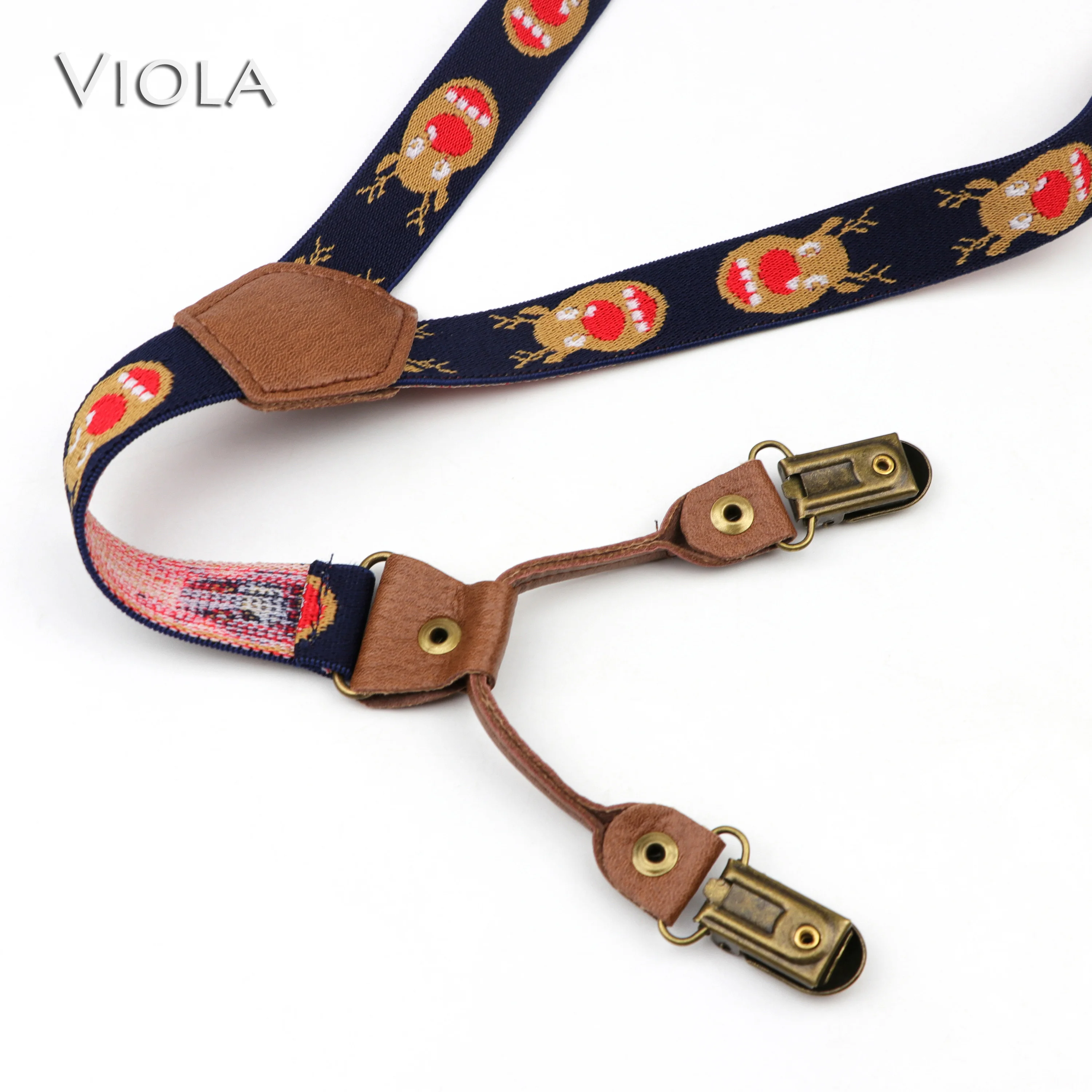 Best Quality Cartoon Boy Christmas Deer Suspenders Children 2cm Embroidered Leather Vintage kids Y-Back Brace Belt Adjustable