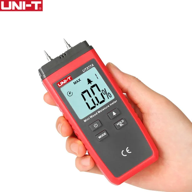 UNI-T UT377A cyfrowy miernik wilgotności drewna higrometr Tester wilgotności do sklejki papierowej materiały drewniane podświetlenie LCD