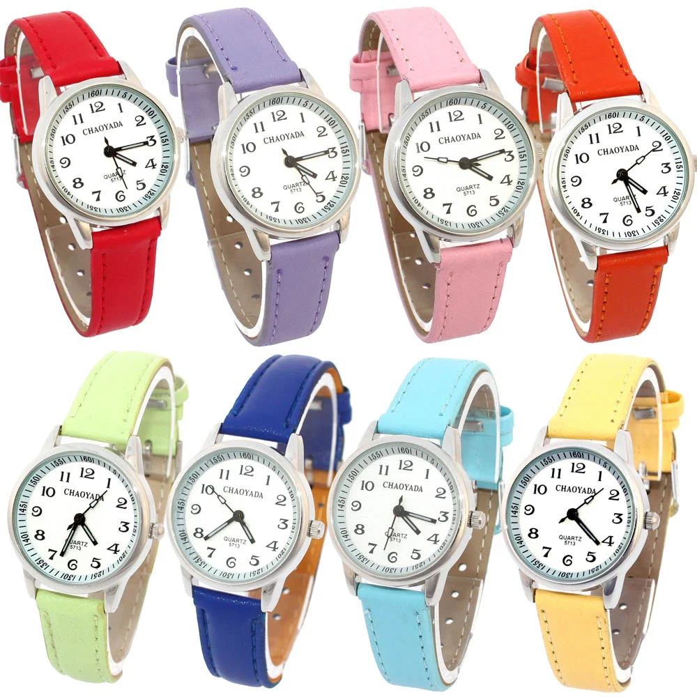 Wholesales! Mixed Color 10pcs Fashion Children's Gift Girl Boy Watches Student Learn Time Quartz Wristwatch U13M10