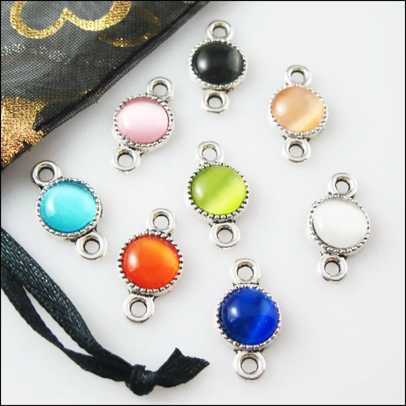 16個の混合チベットシルバーストーンラウンドチャームペンダンターコネクタ10x18.5mm