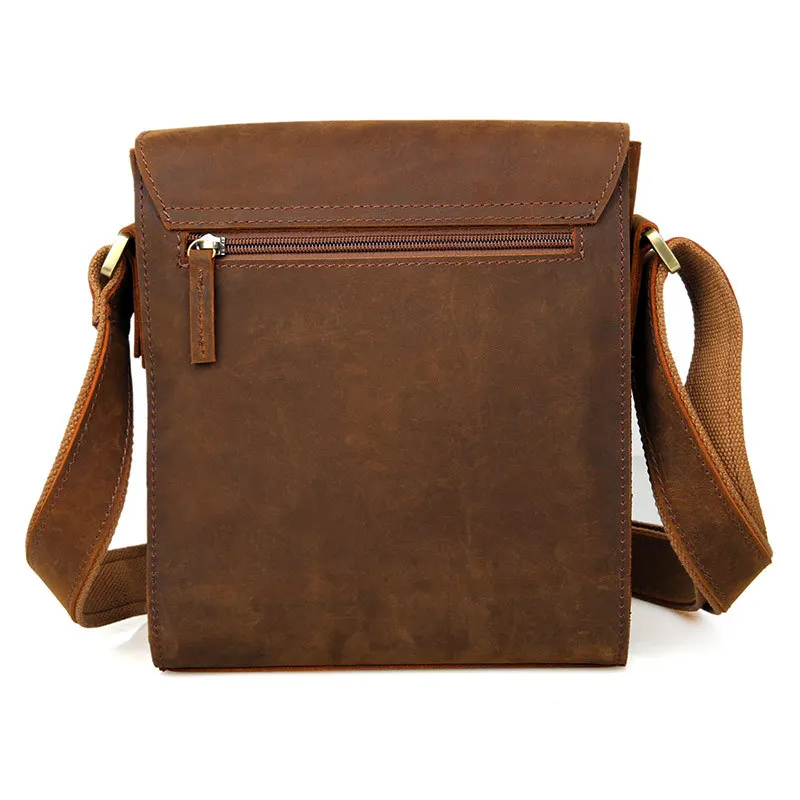 Nesitu High Quality Vintage Thick Brown Genuine Leather Small Men Messenger Bags Crazy Horse Leather Male Shoulder Bag M7055