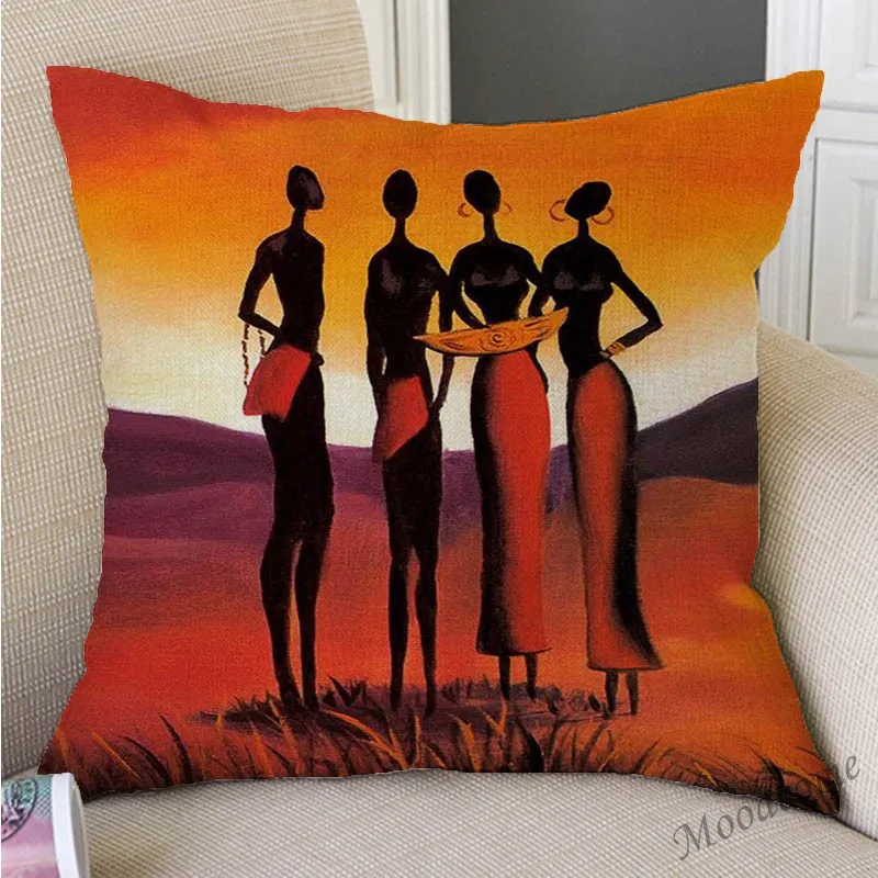 African Decoration Oil Painting Sofa Throw Pillow Case Abstract Africa Woman Girl Life Art Gallery Cotton Linen Cushion Cover