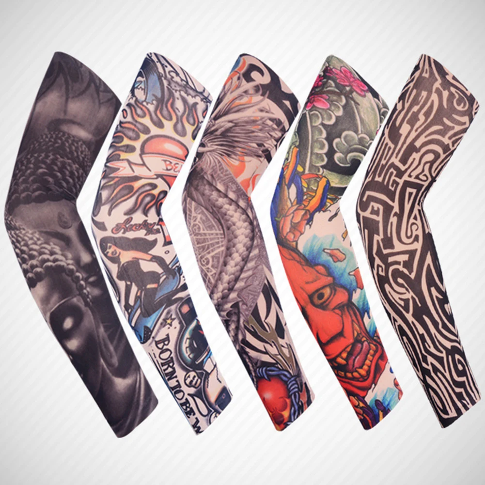 1PCS Fashion 3D Tattoo Printed Arm Warmers Unisex Outdoor Cycling Sleeves Arms UV Protection Sleeves Holder Cartoon Arm Cover