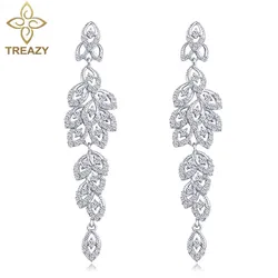 TREAZY Gold/Silver Color Crystal Long Earrings Elegant Hanging Leaves Bridal Drop Dangle Earrings for Women Prom Wedding Jewelry