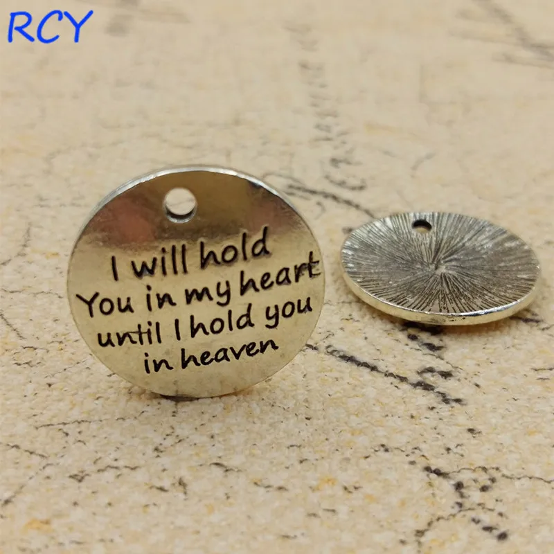 Top Quality 20 Pieces/lot 22MM Letter Printed i will hold you in my heart until i hold you in heaven Charm Pendant Message Charm