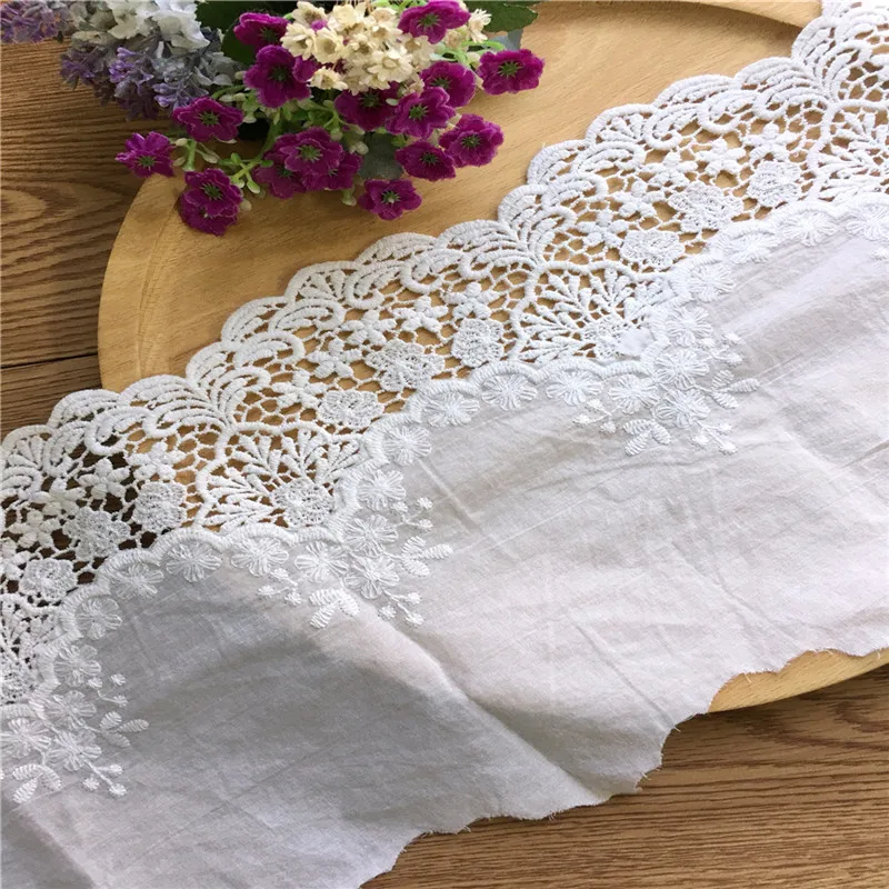 3 Yards Hollowed Out 100% Cotton Scalloped Ivory White Lace Fabric Trim for woman Dress Trim Sewing Accessories