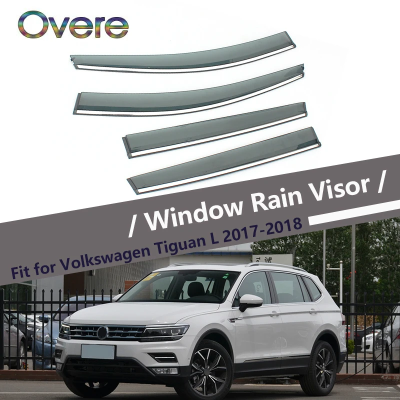 

OVERE NEW 1Set Smoke Window Rain Visor For Volkswagen VW Tiguan L 2017 2018 Styling Vent Sun Deflectors Guard ABS accessories