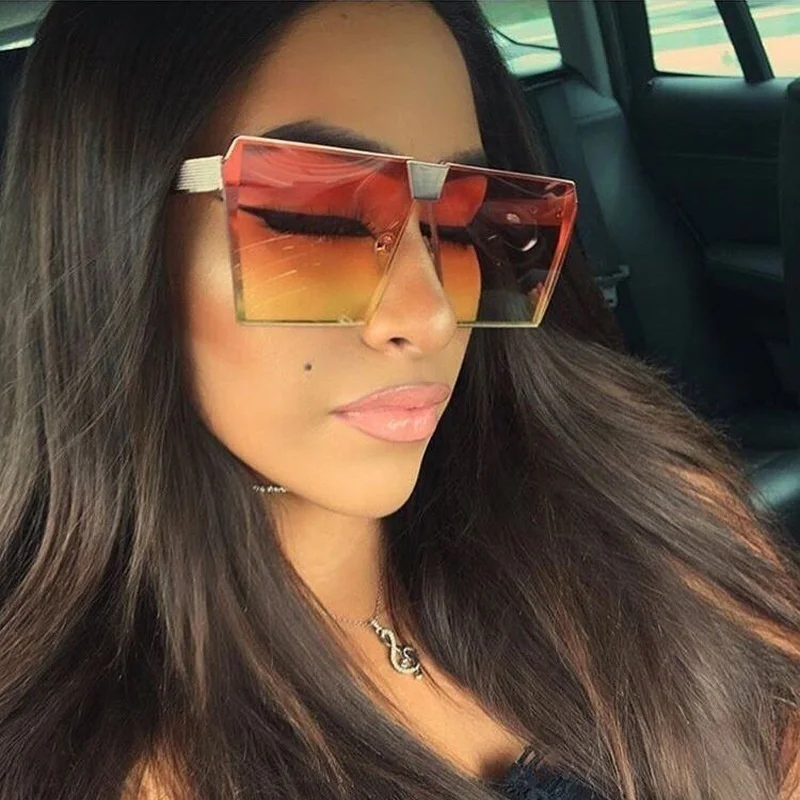 Retro Women's Fashion Oversized Gradient Colors Vintage Square Sun glasses Eyewear Shade Oculos de sol feminino Sunglasses UV400