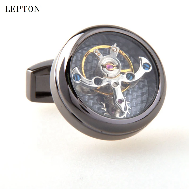 Hot Sale Movement Tourbillon Cufflinks For Mens Lepton High quality Mechanical Watch Steampunk Gear Cuff links Relojes Gemelos