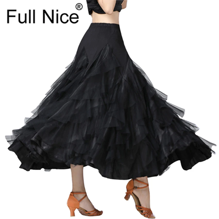 Ballroom Dans Rok Bloem Ruche Lange Rok Grote Schommel Moderne Dans Vrouwen Tango Stage kostuums Flamenco Buikdans Rok Walt