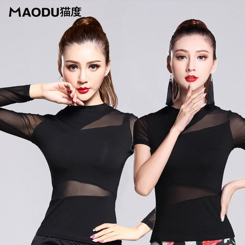 Female Latin Dancing Blouse Adult Latin Dance Clothing Girls Dancing Top Wear Lady Sexy Double Shoulder Sling Blouse  B-6937