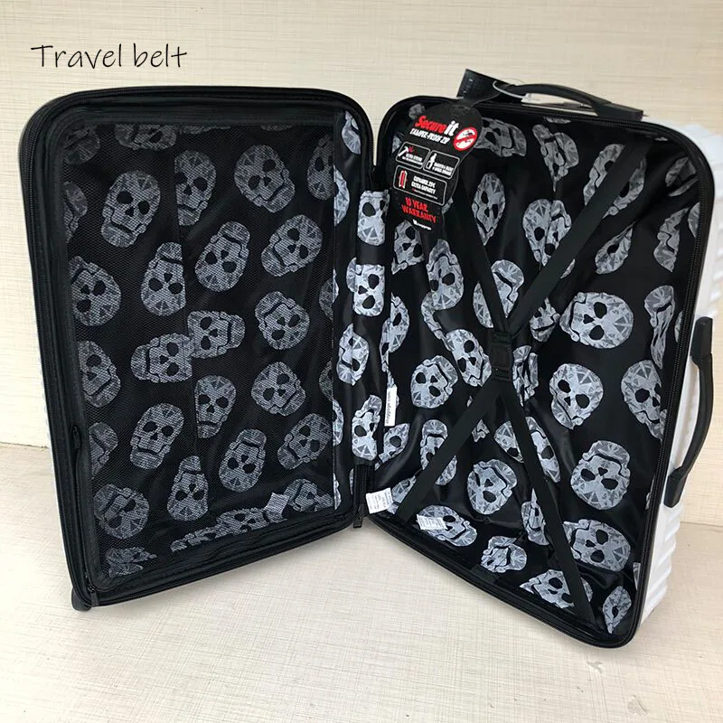 Travel Tale Personality Fashion 19/24/28 Inch Rolling Luggage Spinner Brand Travel Suitcase Big Golden Tooth Skull