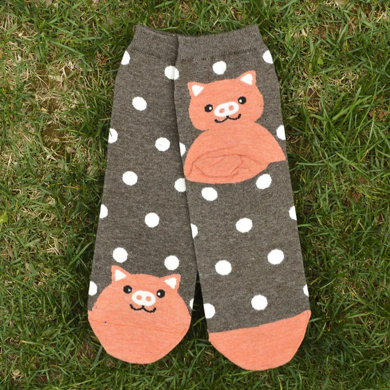 Calcetines de colores para mujer, calcetín con estampado de oso, cerdo y gato, para otoño e invierno, 6 pares