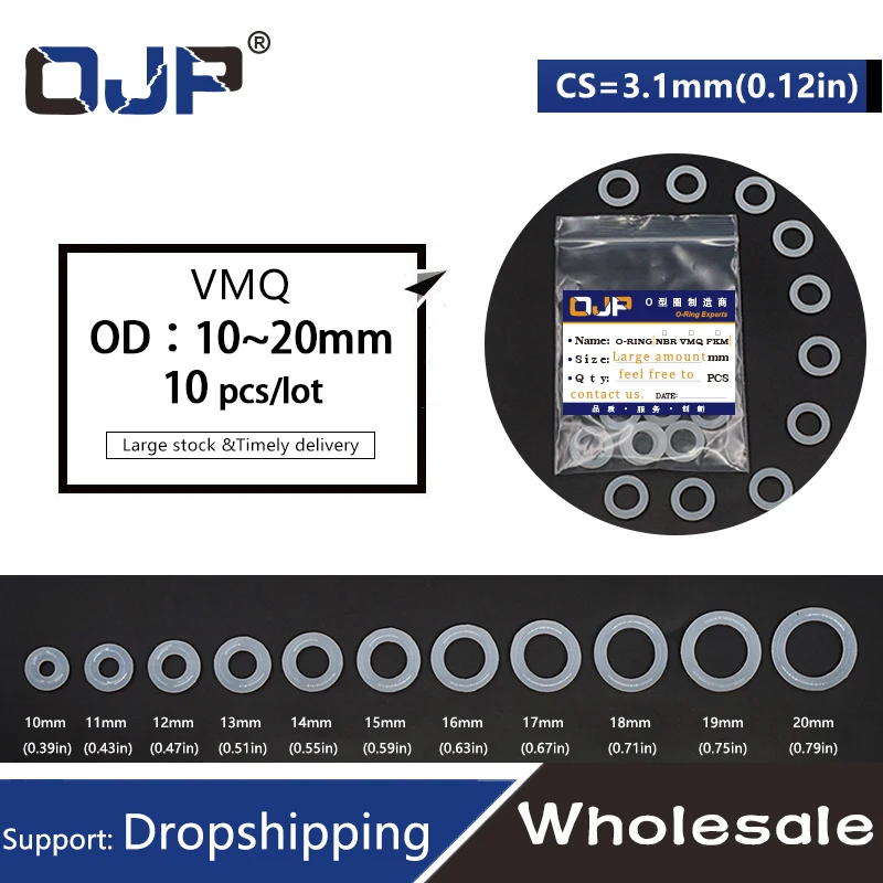 10PCS/lot Silicon Ring Silicone/VMQ O ring 3.1mm Thickness OD10/11/12/13/14/15/16/17/18/19/20mm Rubber O-Ring Seal Gasket Ring