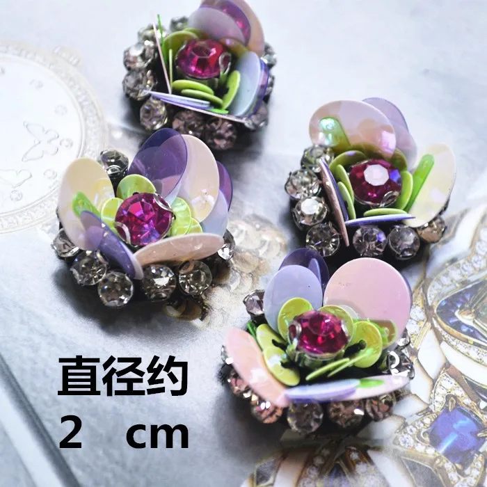 Beautiful ! 50pieces/lot handmade sequins Rhinestone three-dimensional flowers clothes shoes bags accessories