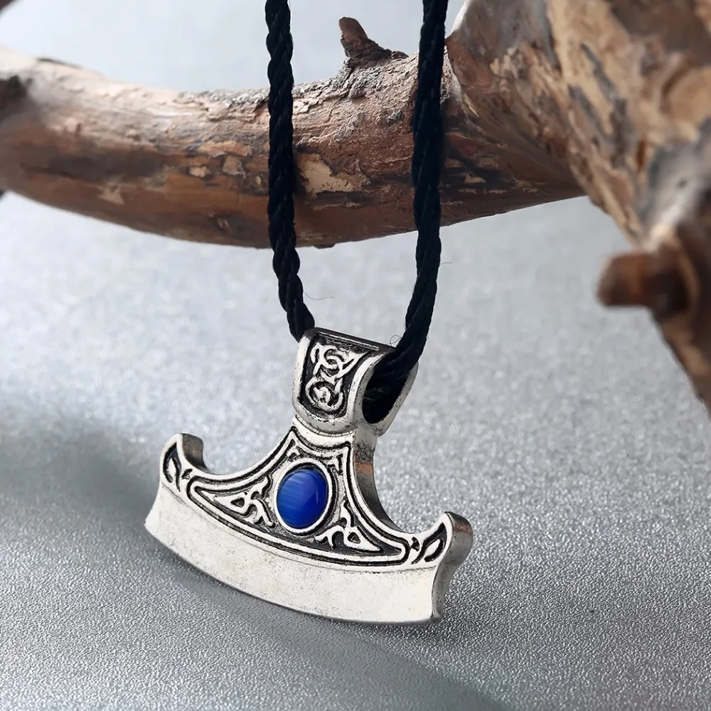 Kinitial Axe of Perun with zirconium Charm Pendant Necklace Sekira Perun Men Jewelry Viking Nordic Talisman Necklaces Collier