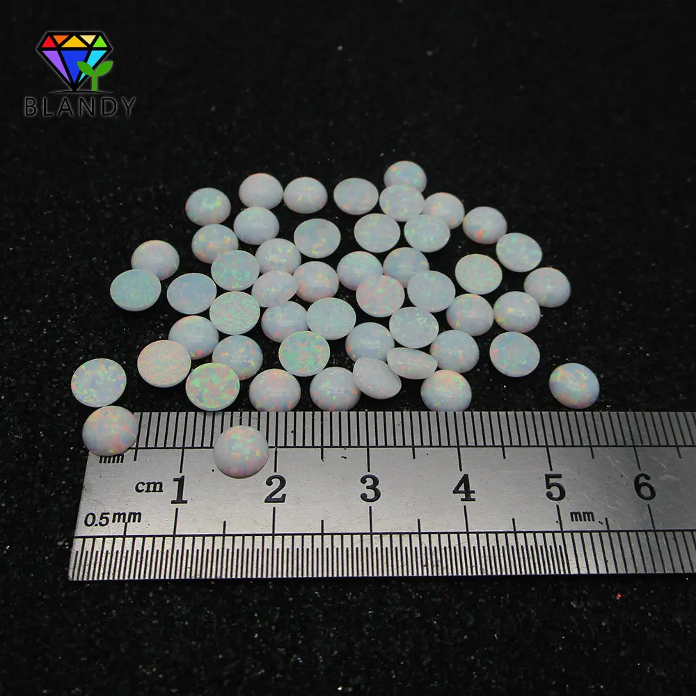 2.0mm~6.0mm Round Cabochon Flat Back OP17 White Fire Opal Synthetic Stone For DIY Jewelry