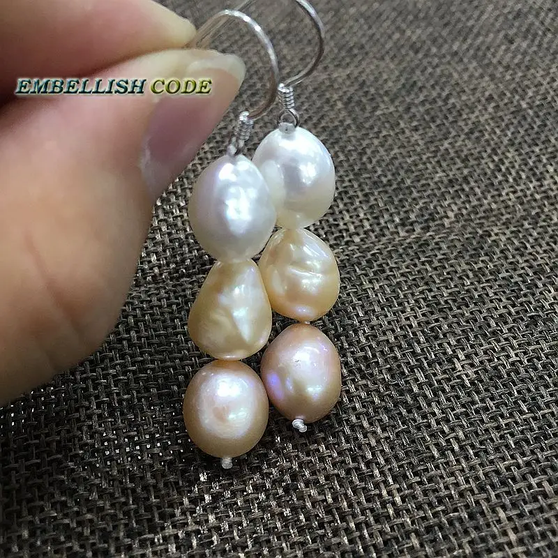 summer sheen semi baroque irregular necklace hook dangle earring set freshwater pearls Mixed color white pink purple stely