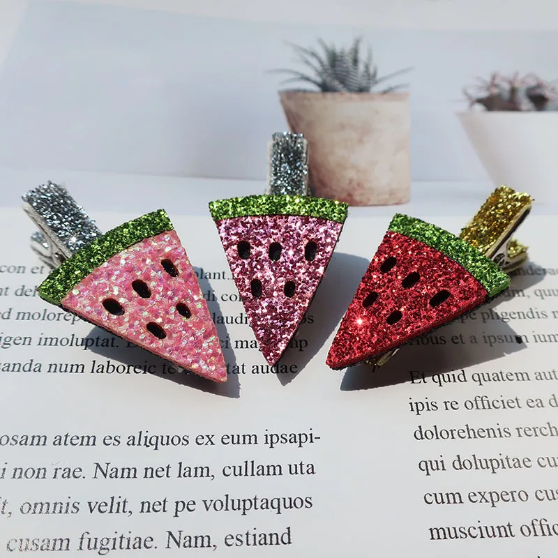 Boutique 15pcs Fashion Cute Glitter Watermelon Hairpins Solid Kawaii Fruits Hair Clips Princess Headwear Hair Accessories