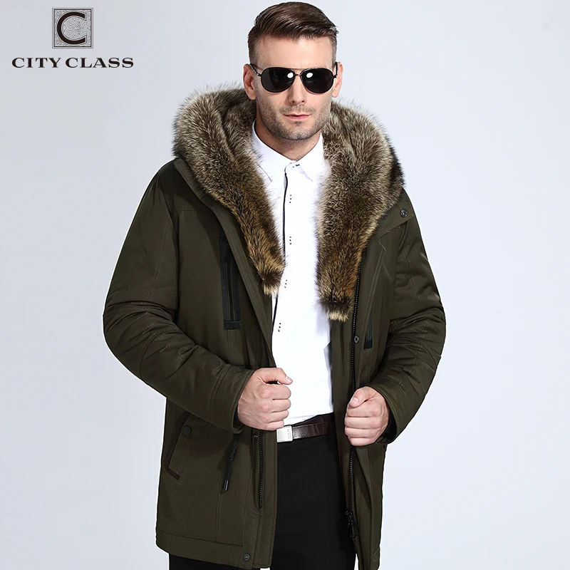 CITY CLASS Winter Men Jacket Thick Super Warm Parkas Camel Hairs Filling Raccoon Hood Delicate Fur Coat Parka Coatd for Male 839