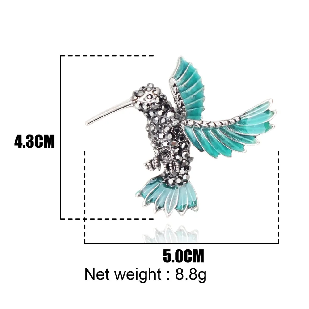 Bonsny Enamel Alloy Hummingbird Hummer Brooch Rhinestone Pin For Women Clothes Scarf Decoration Jewelry Ladies Accessories Bulk