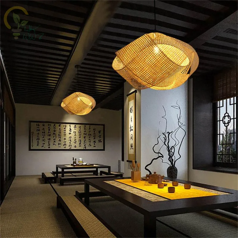 

New Chinese Bamboo Wicker Rattan Cloud Shade Pendant Light Fixture E27 Hanging Lamp living room hotel restaurant aisle Lams