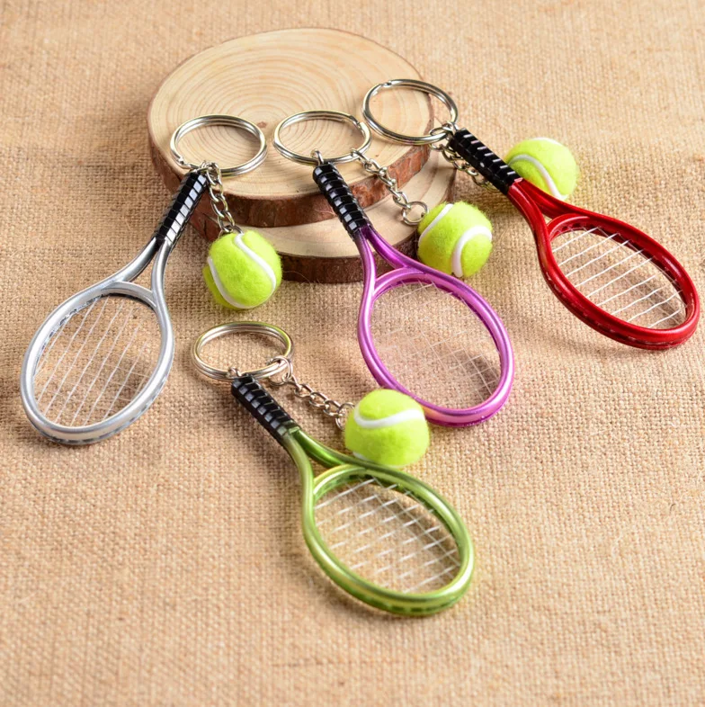 

20PCS Tennis bag Pendant plastic mini tennis racquet key ring small Ornaments sport keychain fans souvenirs key chain gifts