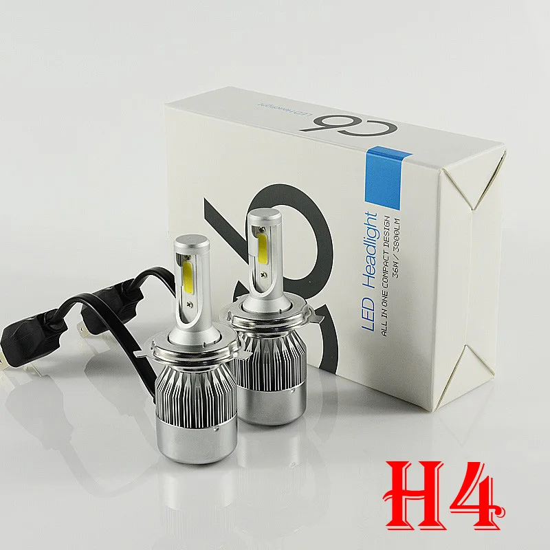 

H4 HB2 9003 72W 7600LM COB CHIPS LED Headlight Conversion Kit 2-side High/Low Dual Beam Driving Fog Pure White Lamps Bulbs 12V