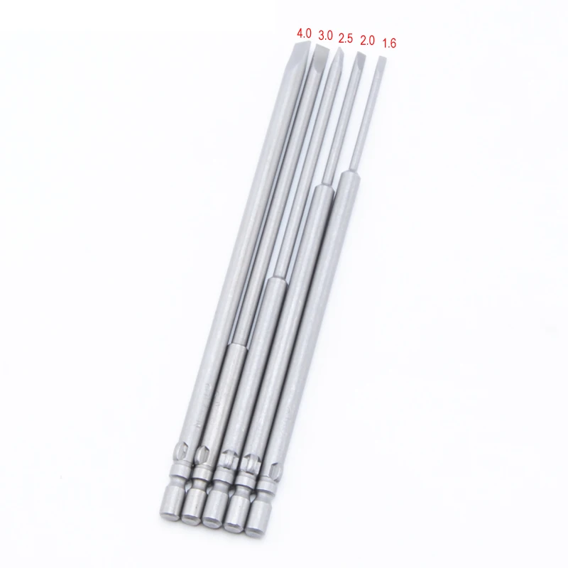 15pcs 40mm/60mm/100mm Long S2 Alloy Steel 800 4mm Round Shank Electric Slotted Magnetic Screwdriver bit set 1.6mm-4.0mm