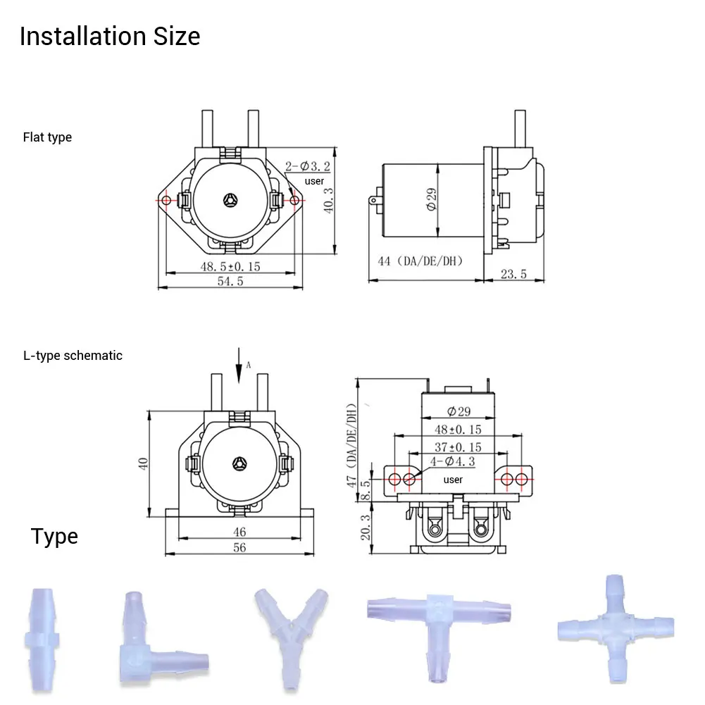 Lab Dosing Pump Water Analytical Liquid Pump 3V/6V/12V/24V DC Micro Self-priming Mute Peristaltic Water Pump Silicone /BPT Tube