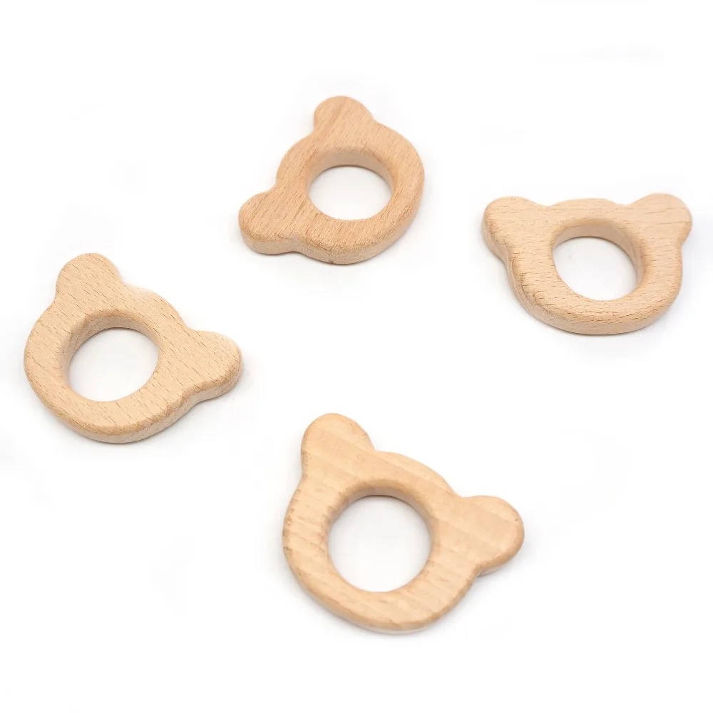 

Chenkai 10pcs Wood Bear Teether Ring DIY Organic Eco-friendly Nature Unfinished Baby Pacifier Rattle Grasping Toy Accessories