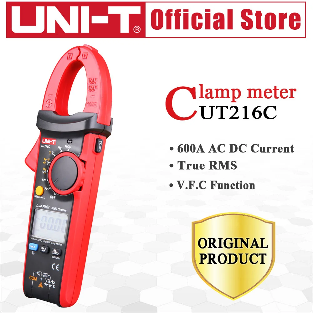 UNI-T UT216C 600A Misuratori Di Bloccaggio AC DC CORRENTE Digitale Auto Gamma Multimetri NCV V.F.C DIODO LCD TORCIA ELETTRICA Tester di Temperatura