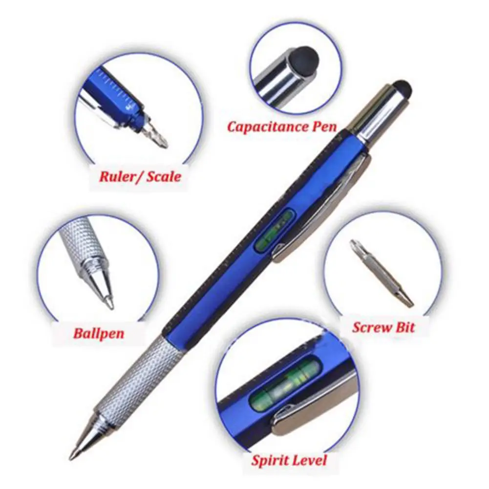 6 IN 1 TOUCH SCREEN STYLUS BALLPOINT PEN + LEVEL RULER SCREWDRIVER MULTI-TOOL X