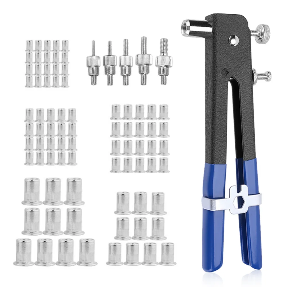 86pcs Hand Riveter Nut Rivet Gun Kit M3-M8 Manual Threaded Nut Rive Tool kit Stainless Steel Nuts Metric Thread For Screws