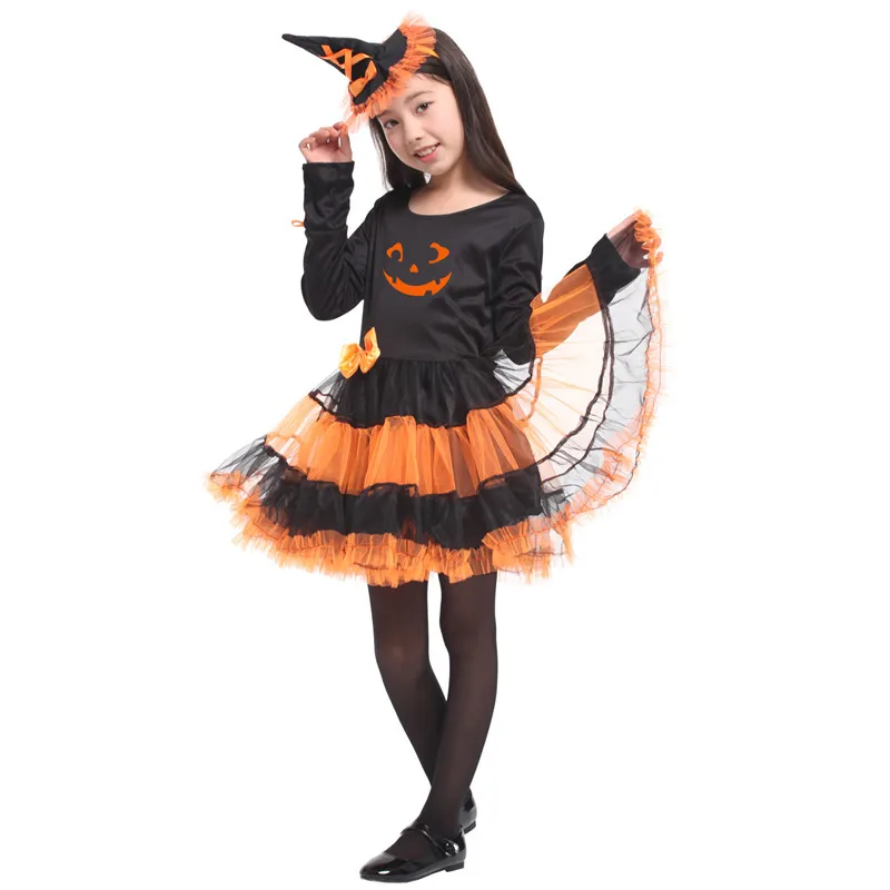 Enfants fille citrouille sorcière Costume noël carnaval Halloween COS mascarade enfants magicien assistant déguisement Cosplay vêtements
