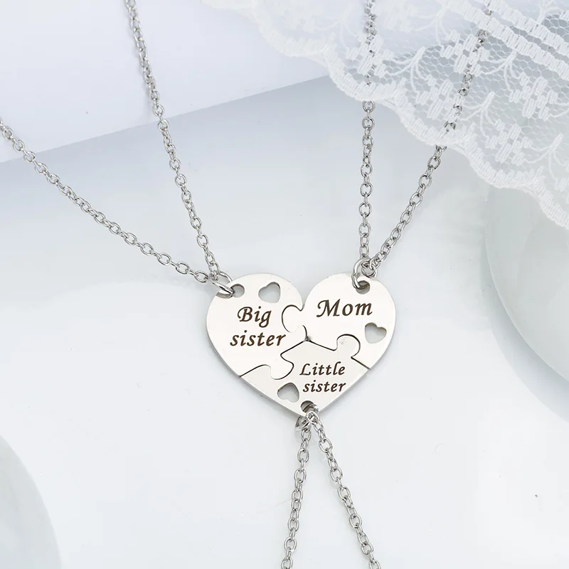 3 Pcs/Set Mother Daughter Metal Pendant Necklace Sister Mom Heart Contacted Together Fine Jewelry Gifts Mother's Day