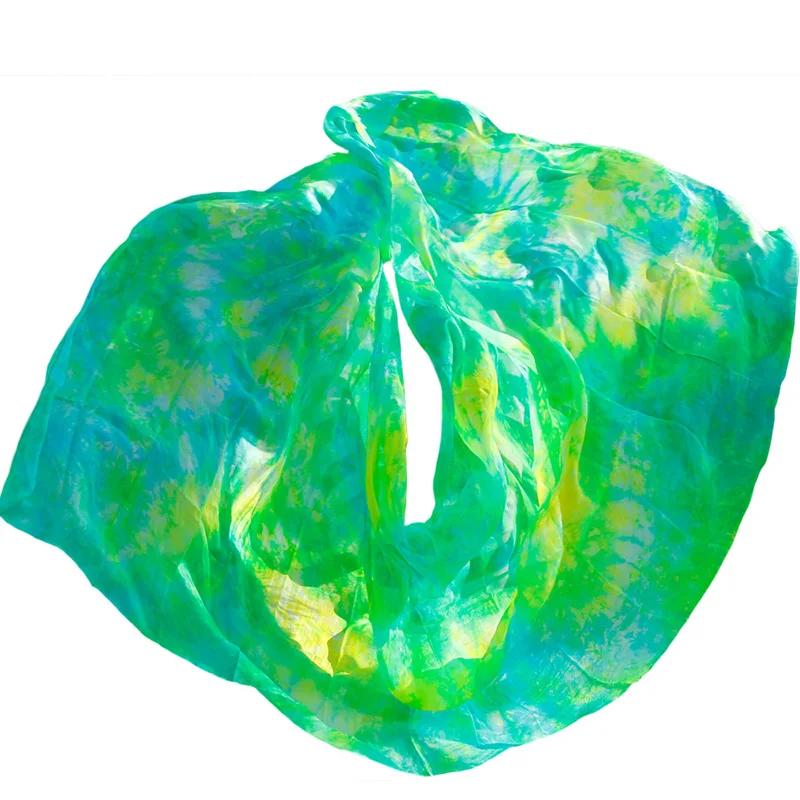 

100% Silk Belly Dance Veil Dance Veil Shawl Scarf Green Mixed Colors Belly Dance Practice Performance Silk Veil 250/270*114cm