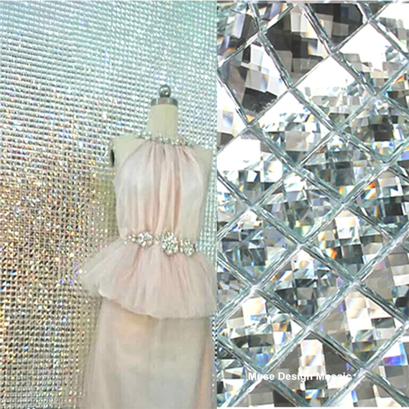 Self Adhesive 13 facets Silver Diamond Glass Mirror Mosaic Tiles, Kitchen Backsplash Subway Bathroom Wall Tile Home Improvement